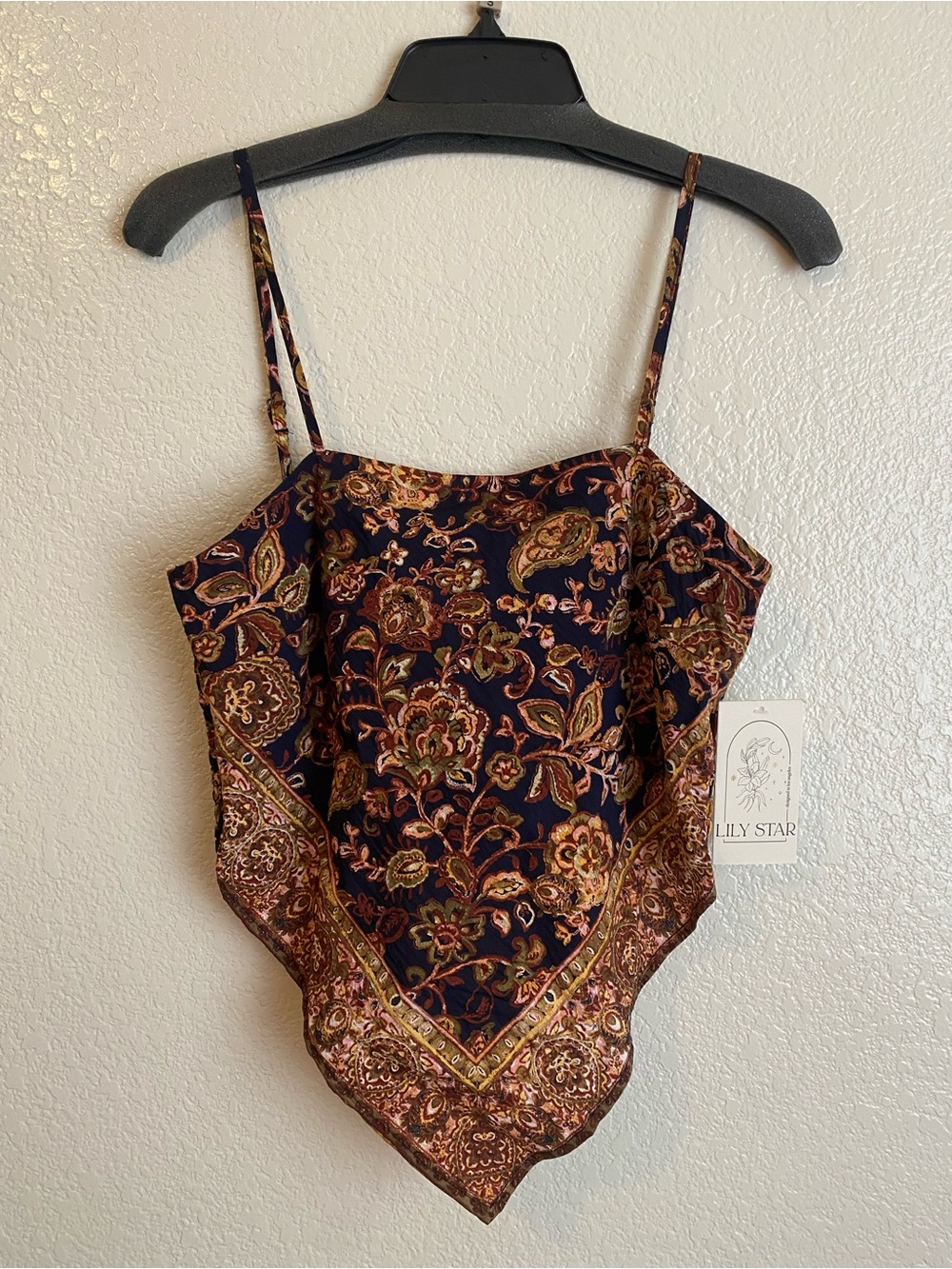 ***PRICE DROP*** Lily Star Navy Paisley Handkerchief Hem Cami Boho Festival S